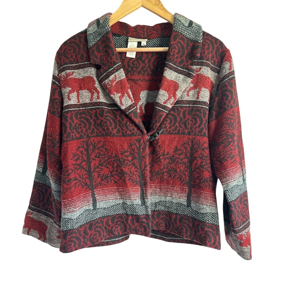 Vintage Coldwater Creek Women’s Size‎ Small Nature Moose Fleece Blazer Jacket
